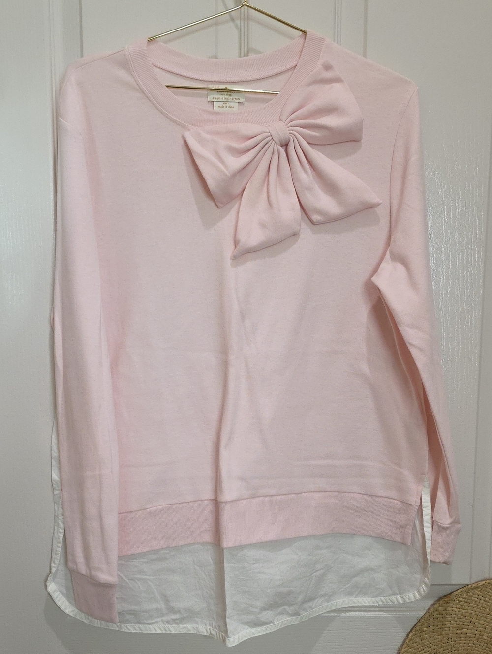 kate spade Pale Pink Bow-Accent Layered Sweatshirt Size 1 Small Relaxes